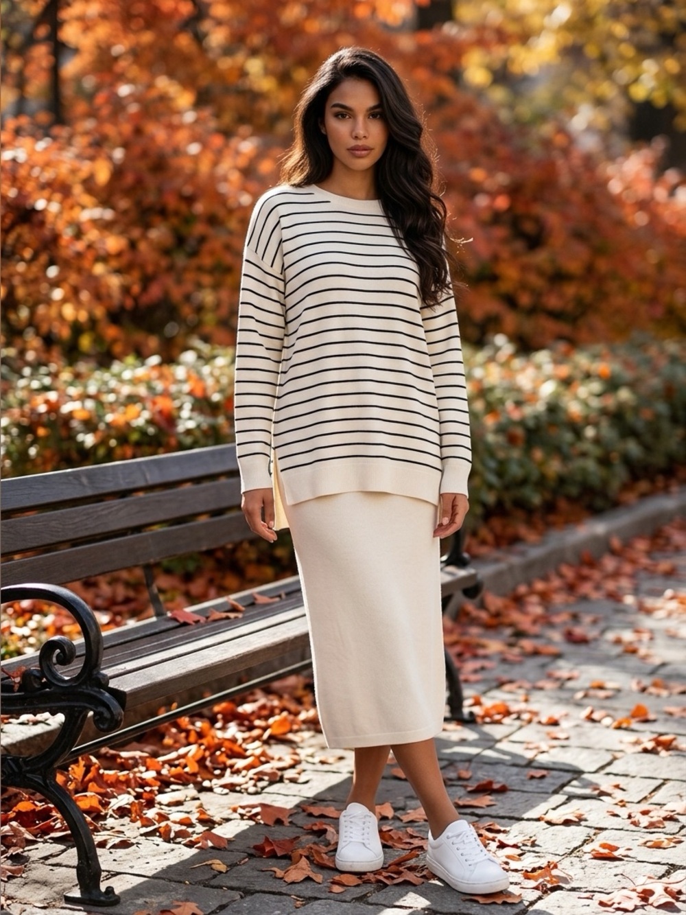 NWOT Black White Striped Marled Crewneck Tunic Sweater Top Women’s Medium